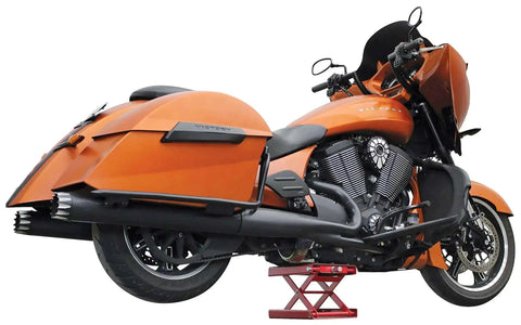 Beefy Wide Motorcycle Scissors Jack With 14 Inch Lift, 1000 Lb Capacity, Hand Operated With Seven Eighths Inch Socket Or Wrench