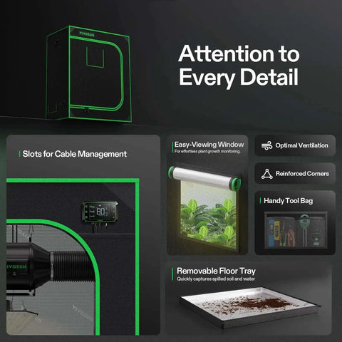 S3018 30x18x36 Grow Tent with High Reflective Mylar, cable slots, observation window, floor tray, and ventilation features