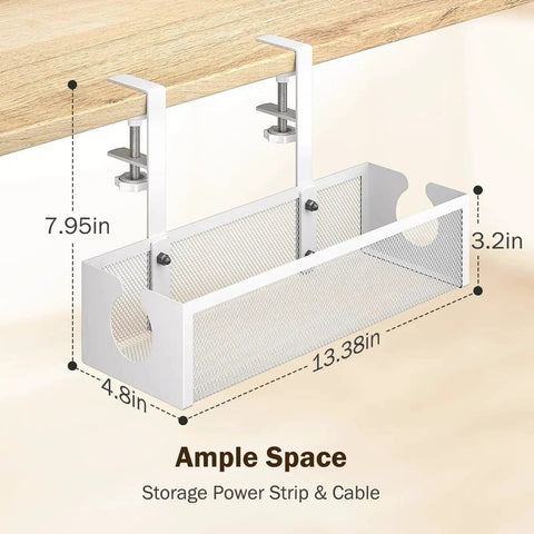 Under Desk Cable Management Tray No Drill Metal Mesh Organizer For Home Office With F Clamp Mount And Open Holes