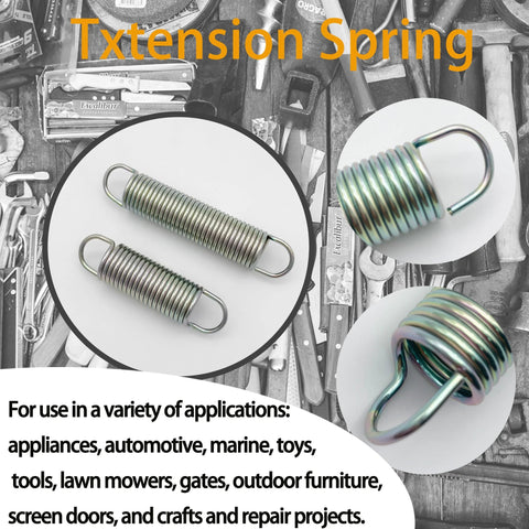 YGQ extension springs, front view, zinc-plated spring steel, 0.072 gauge, 2-1/2 in and 3-1/4 in, single loop ends, 4-pack