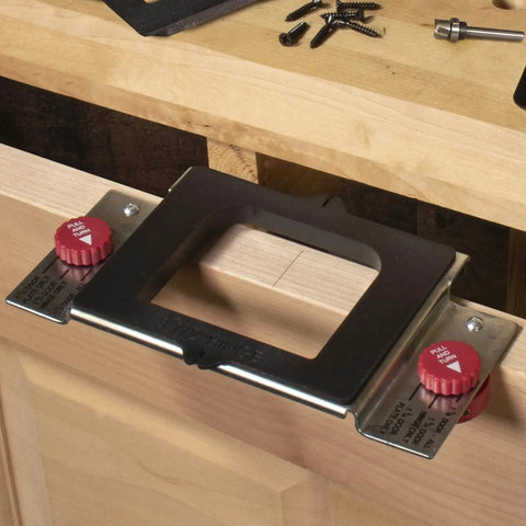 Self Clamping Door Lock Jig Kit For Installing Locks Handles and Hinges with Bi Metal Hole Saws mounted on wooden door
