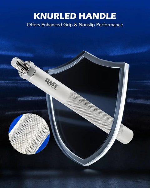 Close-up of knurled handle from 5 Piece Pickle Fork Tool Set For Ball Joints Tie Rods And Pitman Arms against a shield background.