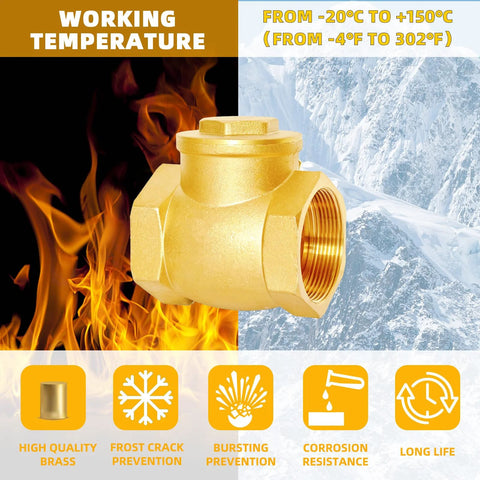 Brass 3/4in NPT horizontal swing check valve, non-return for backflow prevention (front view)