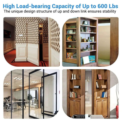 Stainless Steel Hidden Door Hinge Pivot for secret rooms and concealed bookcase with high load-bearing capacity, 360-degree swing.