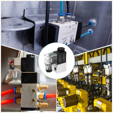 Dope Pneumatic Solenoid Valve For CNC Machines And Industrial Gear, Quarter Inch NPT, 24V DC, installed in industrial settings