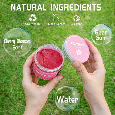 Hands holding a jar of Car Cleaning Gel Detailing Putty For Auto Interiors And Grime Removal Dust Crumbs Pet Hair In Nooks And Crannies Easy To Use Rose Red 160g.