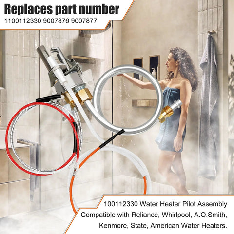 Water heater pilot assembly kit with thermopile and hoses; compatible with Reliance, Whirlpool, Kenmore.