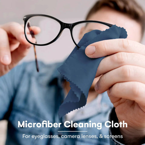 Person cleaning glasses with a microfiber cloth from Microfiber Cleaning Cloths For Glasses And Screens 6 Pack Large Lint Free