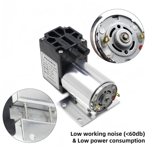 DC 12V vacuum pump, oil-free, 5 L/min, mounted on metal bracket for automotive exhaust gas analysis