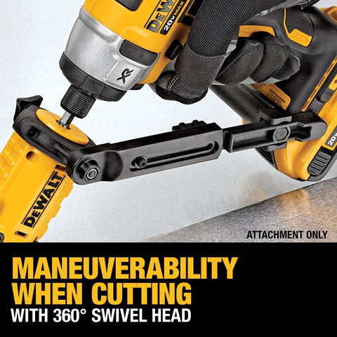 Beefy Heavy Duty Metal Shear Drill Attachment With 360 Degree Pivoting Head For Cutting 18 Gauge Metal installed on drill