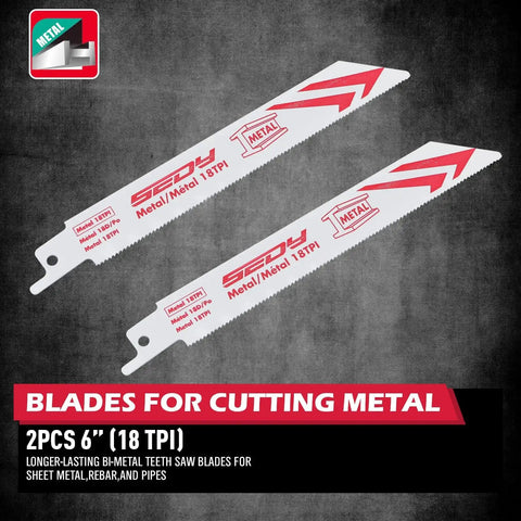 10 Piece Ultimate Reciprocating Saw Blade Set For Wood And Metal Premium 6 And 8 Inch Bi Metal Blades With Storage Box Durable Chromium Vanadium Steel Construction For Tough Cuts And Pruner Saw Blades Kit - 2 pieces 6-inch blades for cutting metal