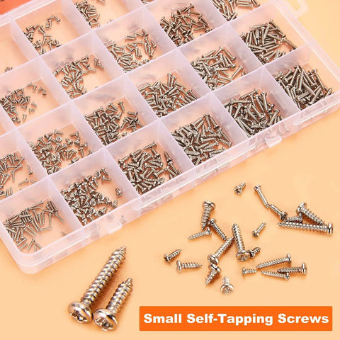 Nickel Plated M1.2 M1.4 M1.5 M2 Round Pan Head Tapping Screws Kit For Laptop Notebook Electronics Repair 1100 Pieces 24 Types