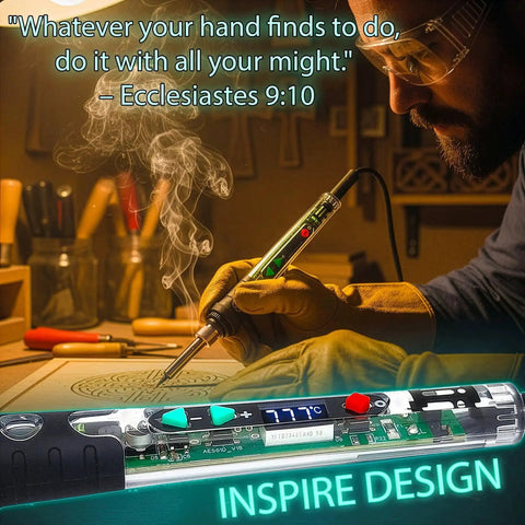 Person using Clear Shell Soldering Iron Kit Pro Grade With 68W Power And Adjustable Temperature From 200C To 500C on electronics