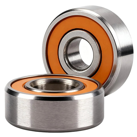 Two ceramic hybrid bearings with orange seals for fishing reels; SMR115-2RS CB (5x11x4) and S623-2RS CB (3x10x4)