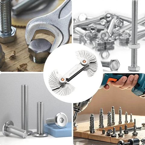 All In One 3 In 1 Thread Gauge Pro For Metric 60 Degree Whitworth 55 Degree And SAE 60 Degree Threads In Stainless Steel With Locking Mechanism For Precise Automotive Workshop And Plumbing Thread Checks