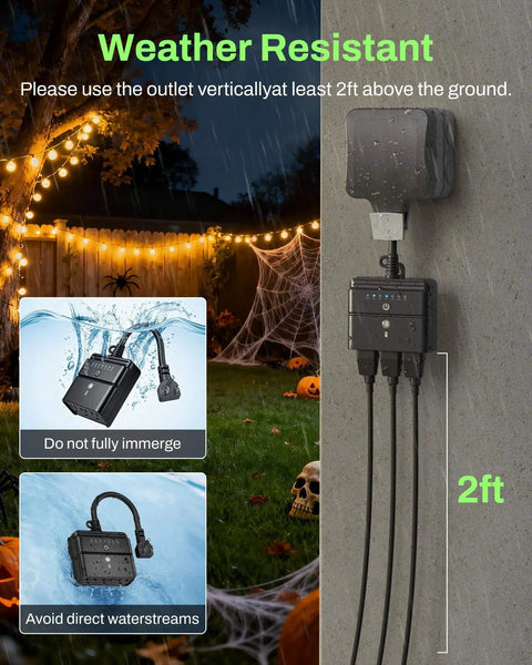 Weather-resistant No Fuss Outdoor Light Timer with 3 Grounded Outlets Waterproof Dusk To Dawn Controller for string lights installation
