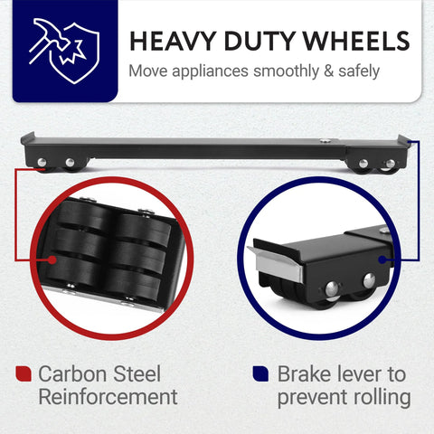 Appliance dolly rollers, pack of 4, XL alloy steel, adjustable 18.5–28.75 in with brake, 770 lb capacity