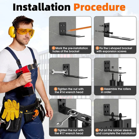 Installation steps for Sliding Gate Roller Guide Kit With Heavy Duty 6 Inch Adjustable Nylon Wheels And Rust Proof L Bracket.