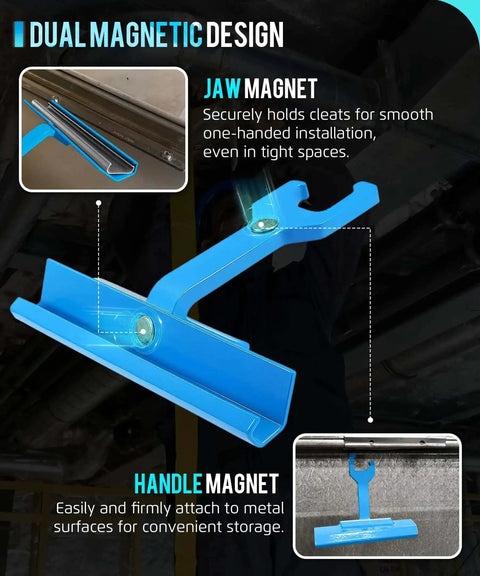 One Hand Magnetic Cleat Clip Tool for HVAC Ductwork TDC TDF PPC PPF Clips with dual magnetic design and blue handle