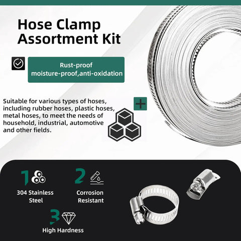 36 Ft Hose Clamp Kit With 304 Stainless Steel Large Band Clamps And 16 Heavy Duty Fasteners Assortment Display