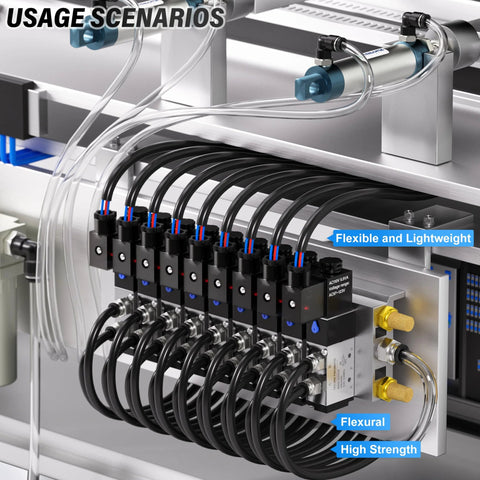 TAILONZ Pneumatic air line kit with 1/4 in OD black nylon tubing on a metal valve manifold