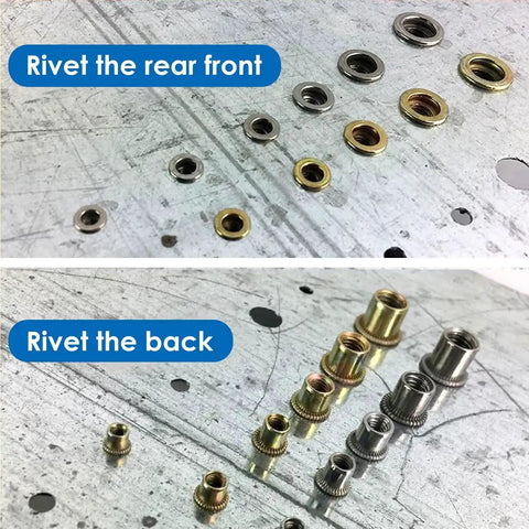 M6 Rivet Nuts Kit 115 Pcs Zinc Plated Carbon Steel Flat Head Threaded Inserts for easy install and strong grip on metal panels