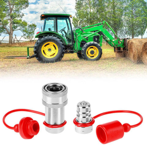 QWORK hydraulic quick-connect couplers set of 2, 3/8 in NPT thread and 3/8 in ISO body, steel with red dust caps