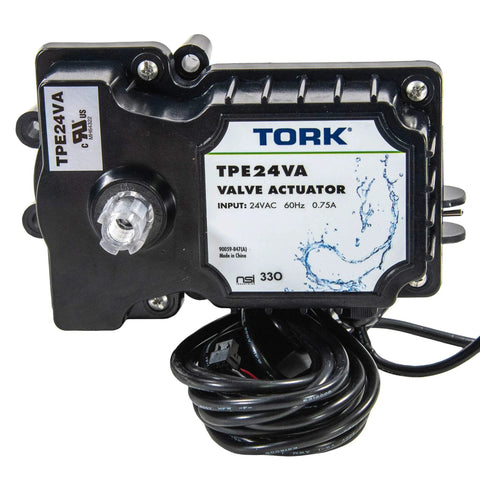 Front view of TORK TPE24VA 24V Valve Actuator Control for Pools and Spas with Adjustable Cam, heavy-duty UL approved design.