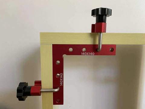 90 Degree Positioning Squares Right Angle Clamps For Woodworking, 140mm Aluminum Alloy Corner Clamp in use on wood frame