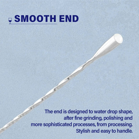 Two Piece 12 Inch Stainless Steel Bar Spoon Set For Cocktails showing smooth end design for precise mixing