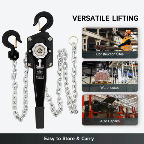3 Ton Manual Lever Chain Hoist With 10 Ft Lift G80 Chain Swivel Hooks Heavy Duty for versatile lifting applications