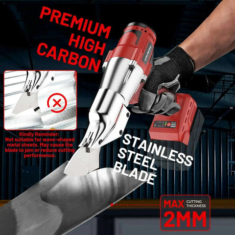 Pro Grade Cordless Metal Shears With 18V Power, 360 Degree Rotating Head, 221 Ft-Lbs Torque, cutting stainless steel sheet