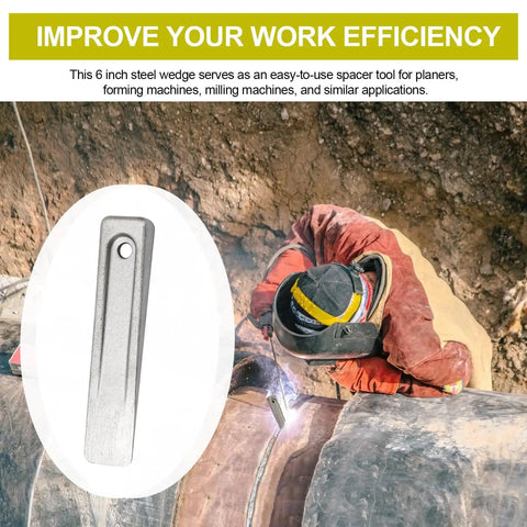 6 Inch Steel Wedge For Setup And Leveling In Welding Planers Shapers Milling Machines And Similar Equipment High Precision Durable Steel Wedge For Pipe Fitting Alignment And Assembly 1 Pack shown next to worker with welding pipe fitting.