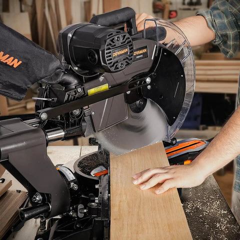 Powerful 12 Inch Dual Bevel Sliding Miter Saw With Ambidextrous Operation And Laser Guide Dovaman cutting wood