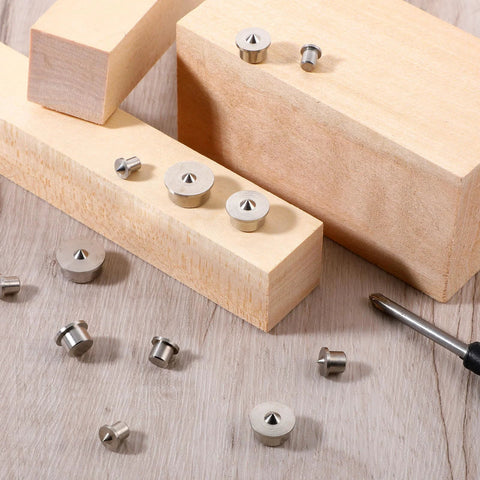 Solid Dowel Pin Centers Drill Hole Tool Set for Woodworking with 12 pcs transfer plugs and center markers on wood blocks