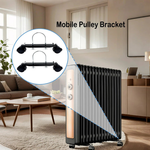Tceapoo mobile pulley bracket for oil heater, 1 pair with 360° swivel wheels, black metal