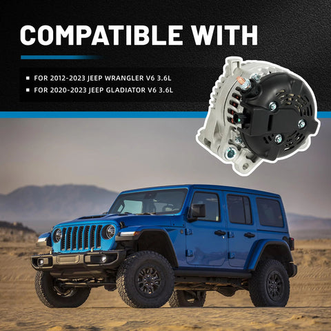 Beefed-Up 160 Amp Alternator For 2012 To 2023 Jeep Wrangler And Gladiator 3.6L V6 12V 6-Groove Pulley Direct-Fit Replacement