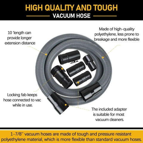 10ft Heavy Duty 1-7/8 Inch Wet Dry Vacuum Hose And Accessories Kit Compatible With Ridgid And Craftsman Vacs includes adapters