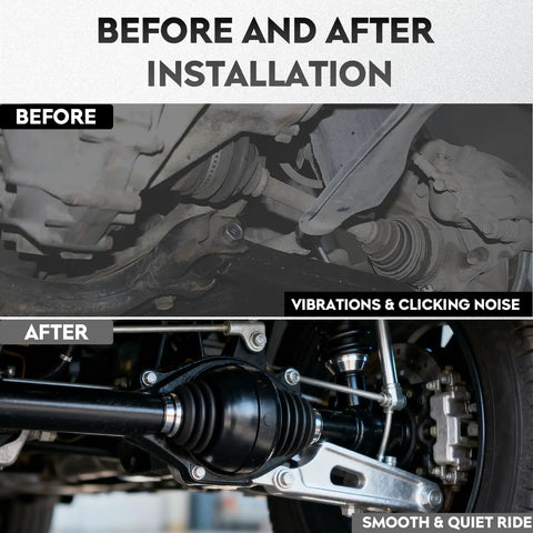 Before and after installation of CV Axle Shaft Assembly Front Left And Right For Cadillac Escalade Chevy Silverado 1500 Tahoe Suburban GMC Sierra Yukon 2007-2020 4x4 Models Driver And Passenger Sides Replacement
