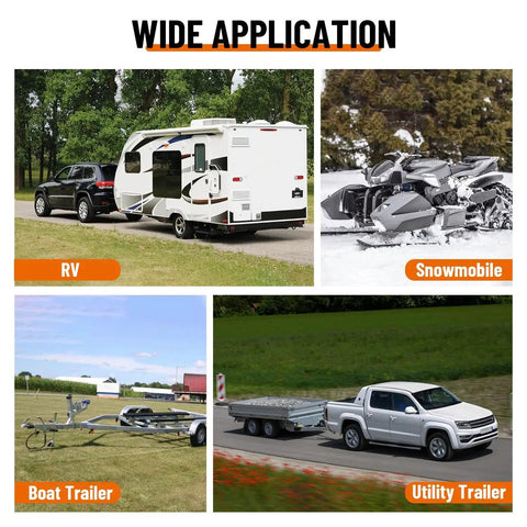 Image showing RV, snowmobile, boat trailer, and utility trailer applications for 1.98 Inch Trailer Wheel Bearing Protectors Kit.