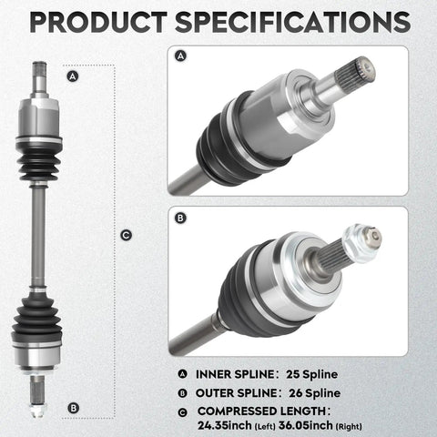 Left Front And Right Front CV Axle Shaft Assembly For Civic 2006 Through 2015 1.8L Automatic Transmission Driver And Passenger Side 2 Pack Drop In Ready with product specifications