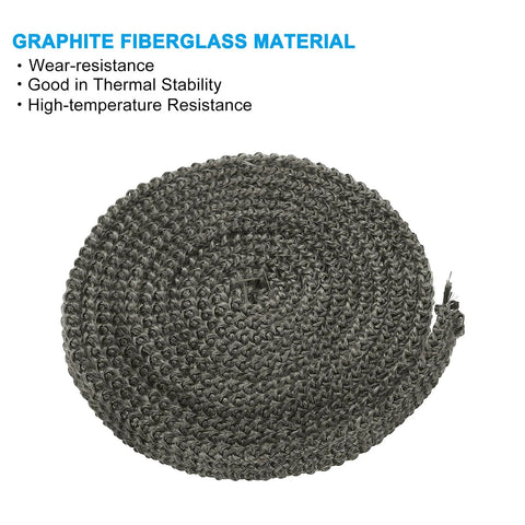 PATIKIL gasket rope, graphite fiberglass, 3/8x1/8 in, 73 in, black, for wood stove doors