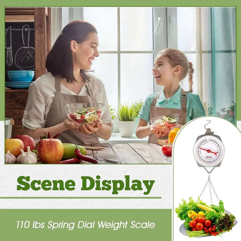 Two Pack 110 Lb Large Display Hanging Scales With Scoops And Chains For Produce Kitchen Dial Weight Scales For Shopping Travel