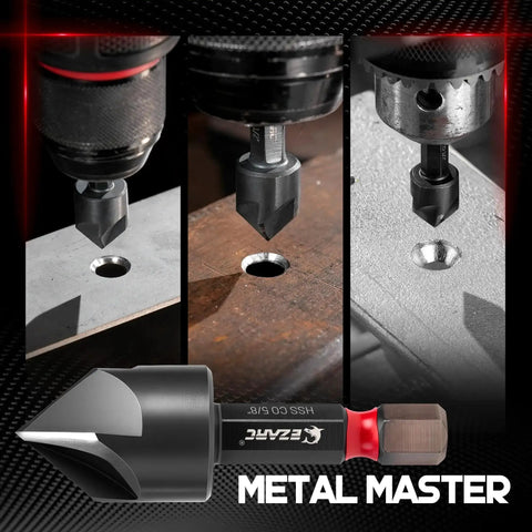 Hard Metal Countersink Drill Bit Set With AlTiN Coating For Stainless Steel And Alloys By Ezarc 82 Degree Five Flute Design