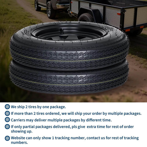 2 Pack Trailer Tire On Rim 4.80-12 480-12 4.80x12 Tires With 5 Lug On 4.5 In PCD And 12 In Wheels Black 6PR for trailers