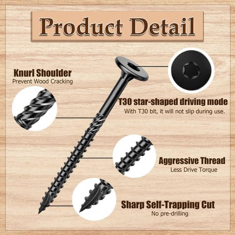 Beefy Heavy Duty Structural Lag Screws For Wood, 25 Pack, Size 14 By 4 Inch, Black Coated Rust Resistant Finish, Torx Star Drive Construction Features