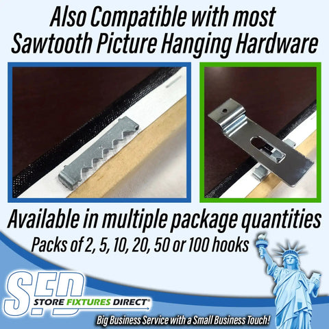 Black Slatwall Notch Hook 5 Pack Metal Picture Hanger for Slatwall and Slat Grid Displays and sawtooth hanger compatibility