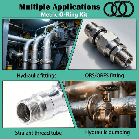 Hydraulic applications with Pro Grade Hydraulic O Ring Kit With 420 Pieces For ORS ORFS Fittings In Nine Sizes