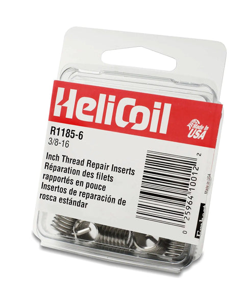304 Stainless Steel Helical Insert 3/8-16 UNC Right Hand Thread, Free Running, 0.562 In Length, Pack of 12 in packaging