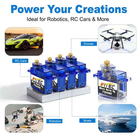 5 Pack 9G Micro Servo With 360 Degree Continuous Rotation And Metal Gear MG90 Mini Servo for RC Cars, Drones, Robotics, Boats